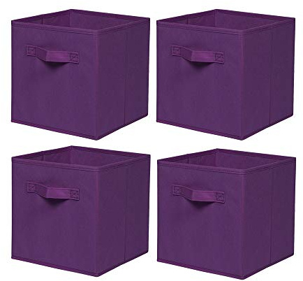 BonChoice Foldable Storage Cubes Boxes with Handle for Home Organization, Fabric Wardrobe Storage Box Organizer Basket Bins for Clothes Toys Towels, Collapsible&Durable (4, Purple)