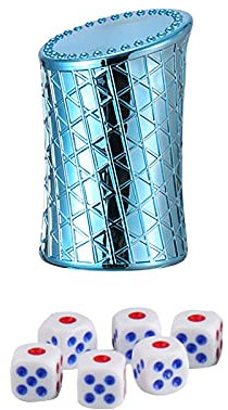 1 Set Würfelbecher, Würfelbecher, Casino-Motiv, Geschenk, kleine Taille, blauer Kunststoff, inkl. 6 Würfel.