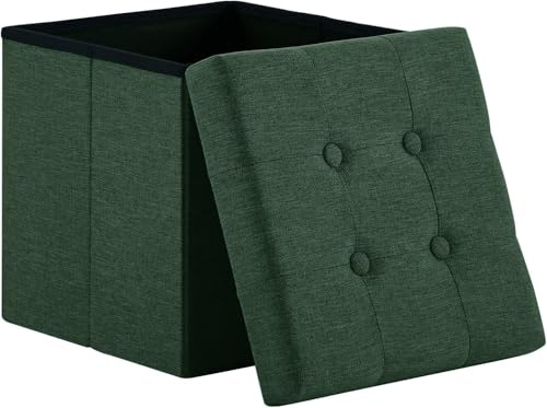 Zedelmaier Sitzhocker mit Stauraum, Fußbank Truhen Aufbewahrungsbox faltbar belastbar bis 300 kg, Leinen, 38 x 38 x 38 cm (Turkis)
