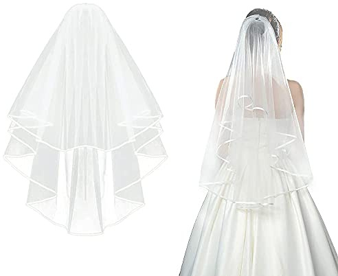 CICILIAYA Brautschleier, Schleier kurz Bridal Tüll mit Kamm Tüll Braut Hochzeit Kurzer Schleier Ribbon Edge Brautschleier für JGA Junggesellinnenabschied Hochzeit Schleier Hen Party