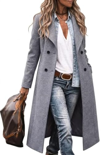 IDEALSANXUN Womens Vintage Double Breasted Long Wool Jacket Pea Coat