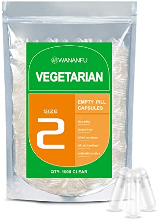 WANANFU Vegane Leerkapseln Größe 2 (1000 Stück), leere Kapseln zum Befüllen, Kompatibel mit Kapselfüller Größe 2