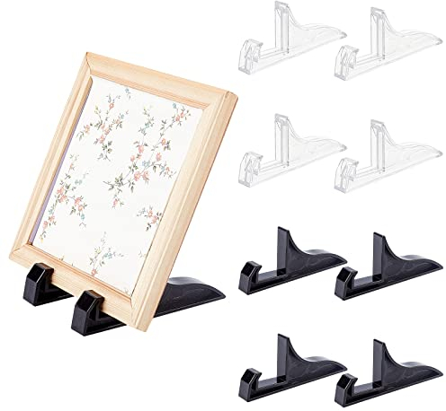 PH PandaHall 8pcs Plastic Photo Frame Easel Stands Plate Stand, Christmas Table Setting Picture Stand Card Display Holder for Photo Handmade Plates Art Card Booklet Home Decorations, 4.3x0.55 Inch