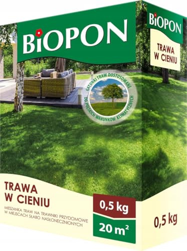 Biopon Semillas de césped para sombra de 0,5 kg – Césped sombreado para césped robusto y resistente – Semillas de césped de sombra eficientes para un hermoso jardín – 0,5 kg de semillas para 20 m² de