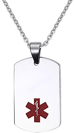 OIDEA Gravurbar Herren Edelstahl Medical Alert ID Dog Tag Anhänger Halskette SOS Notfall Schmuck Silber