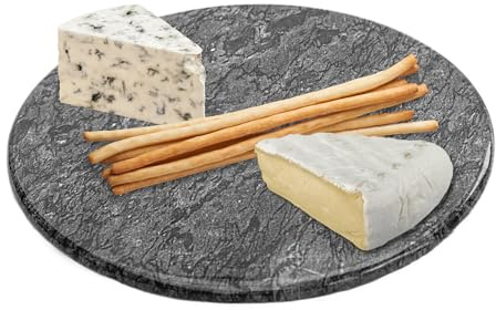 Homiu,Marmor – schwarzes,rundes Schneidebrett/Charcuterie Brett/Servierplatte, hackfest,spülmaschinenfest - 26 x 26 x 1.2 cm,multifunktional (Zubereitung & - Servierungsmöglichkeit) (schwarzer Marmor)