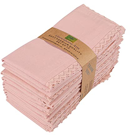 Grownhome Arts Blush Pink lace cotton linen 85%cotton 15%Linen 12 pcs set size-12x12 inches Dinner Napkins Everyday Use Premium Quality Over Sized Cloth Napkins Hemmed Ultra Soft Durable Hotel Quality