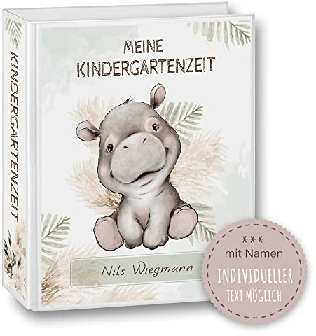 Kindergarten Ordner personalisiert mit Namen und Wunschtext Safaro Nilpferd A4 - Meine Kindergartenzeit Kindergartenordner Portfolioordner Sammelordner Junge Mädchen