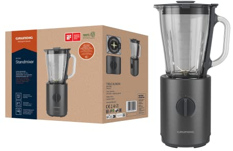 Grundig Delisia Novus SM 7140 Professioneller Standmixer, 1,5 Liter, 800 Watt, 6-Fach Edelstahlmesser mit Zirkonium-Beschichtung, 5 Geschwindigkeitsstufen + Pulse-Funktion, Dark Inox/Edelstahl