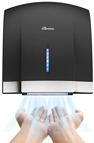 PLUSSEN Secador de Manos eléctrico Sensor de Infrarrojos de 8 a 10 Segundos, Secado rápido, secador automático de Manos de baño para hogar, Interruptor de frío/Calor, bajo Ruido (negro-1003)