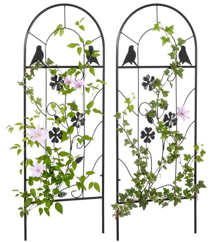 Outsunny Rankgitter aus Metall zum Stecken, 2er Set, 38 x 98 cm, Schwarz | Rostfrei, Rankhilfe für Kletterpflanzen, Garten Spalier, für Zimmerpflanzen, Pflanzenspalier für Blumen Kletterpflanzen