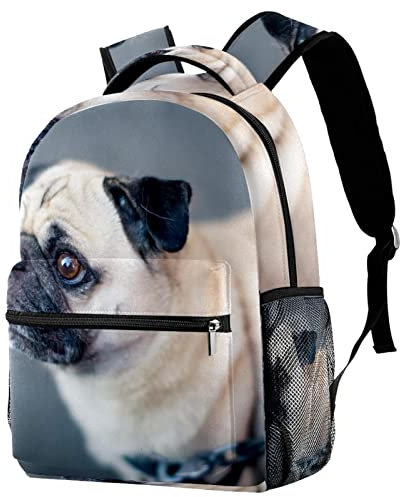 WOSHJIUK Schulrucksack Reisetasche,Tier Hund Haustier Mops,Tagesrucksack für Spaziergänge im Freien,kleiner Sackpack