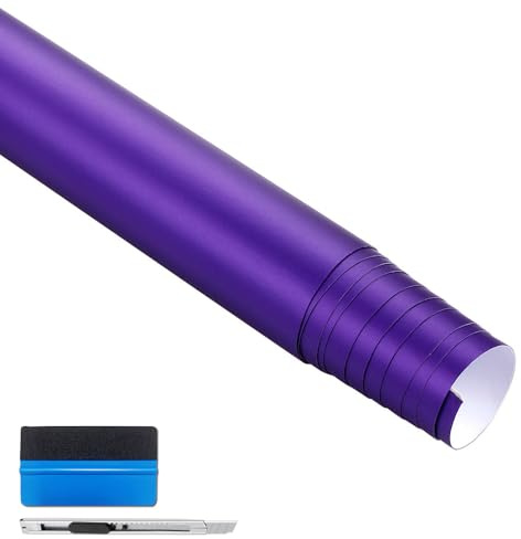 NewL Satin-Matt Lila Chrom-Metall Vinylfolie Autofolie 50cm x 150cm | Satin-Matt-Oberfl., wiederpositionierbarer Kleber, selbst zuschneidbar, Montagewerkzeug inkl., für Auto & Motorrad geeignet