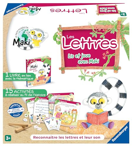 Ravensburger Maki lernt Lesen – Die Buchstaben – erstes Gesellschaftsspiel für Kinder – Kinder und Eltern – ab 3 Jahren – Uni – 22358 – französische Version