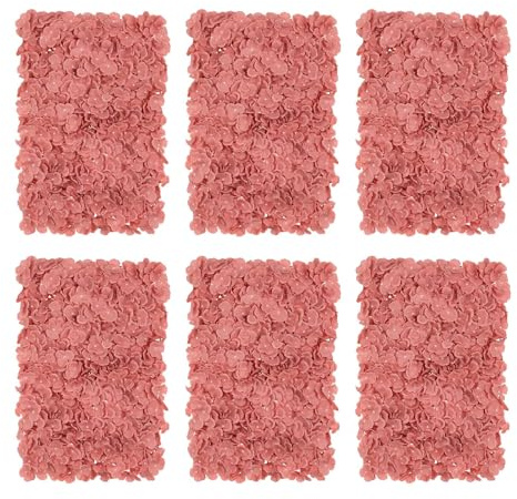 BLOSMON Pannello da parete con fiori artificiali – Set di 6 fondali floreali rosa antico in finta seta ortensia (61 x 40 cm) – Perfetto per feste di nozze decorazione baby shower