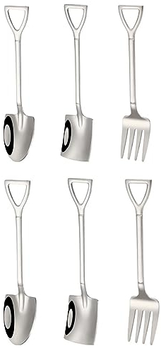 ONTRJIYG 6 Pieces Small Shovel Spoon Fork Stainless Steel Dessert Spoons Ice Cream Fruit Spoons for Home Kitchen Restaurant （Gold and Silver） (Silver)