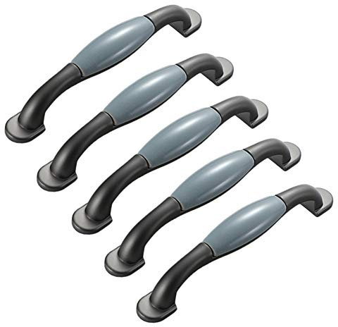 EFARMA Bügelgriff, Schrankgriff, 5 Stück, Küchenschrank-Türgriff mit blauem Porzellan, grauem Keramik-Möbelschubladenknopf, Schrank-Möbelgriff aus Zinklegierung (C96 mm) (Color : B, Size : 128mm)