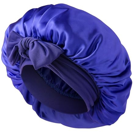 Schlafmütze Satin Bonnet - Abeillo Nacht Schlaf Mütze, Nachtmütze Haarhaube, Verstellbare Seidenhaube zum Schlafen mit Elastischem Band für Damen und Mädchen Alle Haartypen (Marineblau)