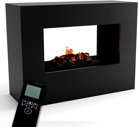 GLOW FIRE Wasserdampf Kamin KONSALIK (Standkamin) - Elektrokamin mit realistischen LED 3D-Flammen, Knistereffekt & Fernbedienung, 120x90x45 cm - Opti-Myst 500 Elektro Kamin mit Holz-Deko, Schwarz