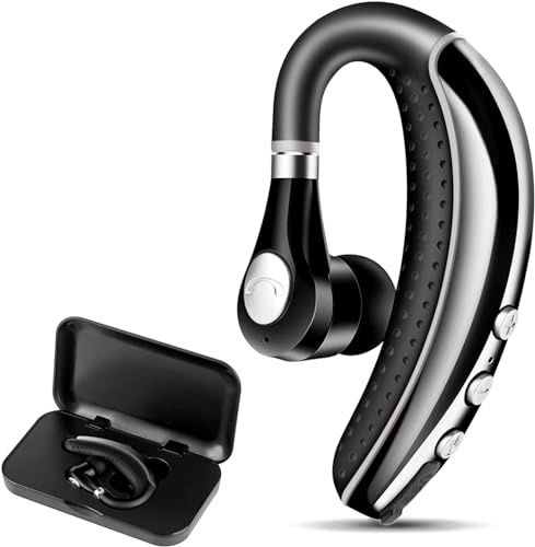 LSAPT Oreillette Bluetooth V5.0 sans fil avec micro antibruit pour téléphone portable, écouteurs professionnels pour conduite/camionneur/bureau pour Android/iPhone/smartphone, gris