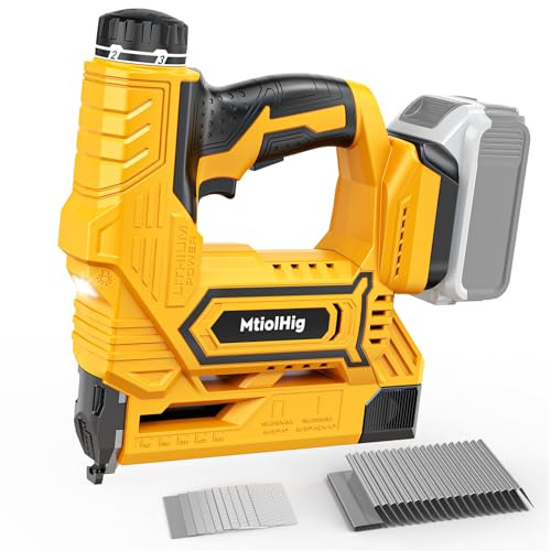 MtiolHig Clavadora inalámbrica de 18 GA compatible con Dewalt 20 V Max, pistola de clavos de calibre 18 con 1000 Nials para carpintería de madera, sin escobillas, 2 modos, 5/8 a 1-1/4 pulgadas, solo