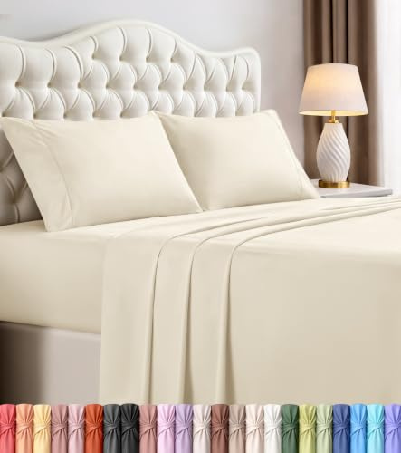 Utopia Bedding Queen Size Sheet Set – 4 Piece Bed Sheets, Soft and Breathable Microfiber, Includes 1 Fitted Sheet, 1 Flat Sheet and 2 Pillowcases – Oeko Tex (Ivory)