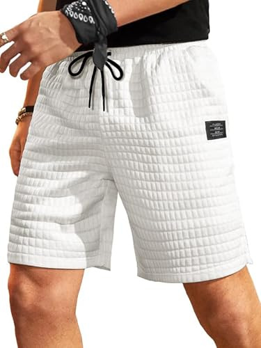 Meilicloth Mens Gym Shorts Drawstring Casual Summer Beach Shorts Elastic Waist Workout Jogging Training White Shorts 38 (UK44) X-Large