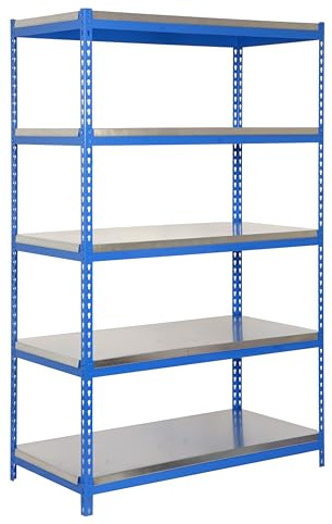 PROREGAL Schwerlastregal Metal YETI Light Five | HxBxT 200x100x60cm | Fachlast 300kg | Blau | Regal Standregal Werkstattregal Lagerregal Kellerregal