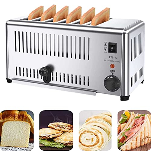 6-Slice Stainless Steel Commercial Toaster with 5 Shade Settings for Rapid Bake - Choose 2/4/6-Slice Toast Mode - Compact Breadmaker Machines Extension Lead
