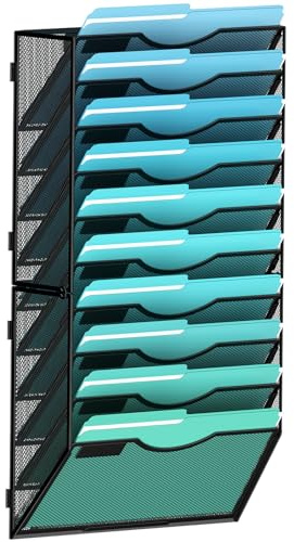 Gawerk 10-Tier Wall File Organizer Hanging Wall File Holder Wall Mount Paper Folder Organize, Mesh Magazine Document Mail Organizer Wall Organizer for Office School Home, Black