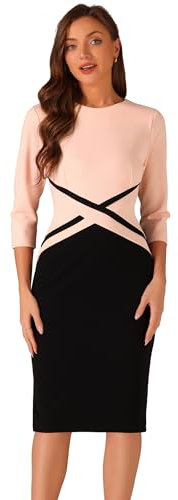 Allegra K Robe Fourreau pour Femmes Contraste Couleur Manches 3/4 Moulante Travail Bureau Crayon Robes Rose M