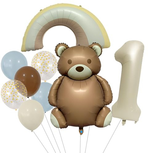 DazzJoy Bär Geburtstagsdeko 1 Jahr Junge, Bären Luftballon Deko 1. Geburtstag Junge Mädchen, Bär Ballon 1 Geburtstag Jungen, 1 Jahr Geburtstage Jungen