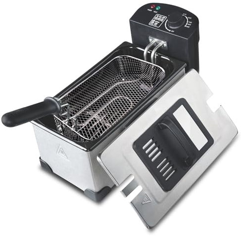 Freidora con cesta para freír, 3 litros de capacidad, 2200 W, acero inoxidable, tapa de vidrio templado visible, piezas aptas para lavavajillas, freidora de aceite para pollo frito, camarones