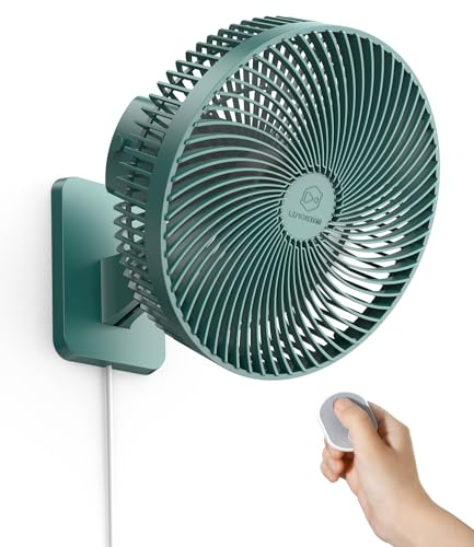 LEMOISTAR Ventilador de pared de 25 cm con mando a distancia, oscilación de 90°, 4 velocidades, 4 temporizadores, inclinación ajustable, cable de 178 cm, silencioso, para dormitorio, garaje