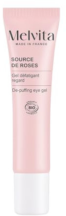 Melvita - Gel desfatigante para el contorno de ojos - Source de Roses - Calmante, revitalizante para el contorno de ojos sensibles - Textura ligera y refrescante - 15 ml