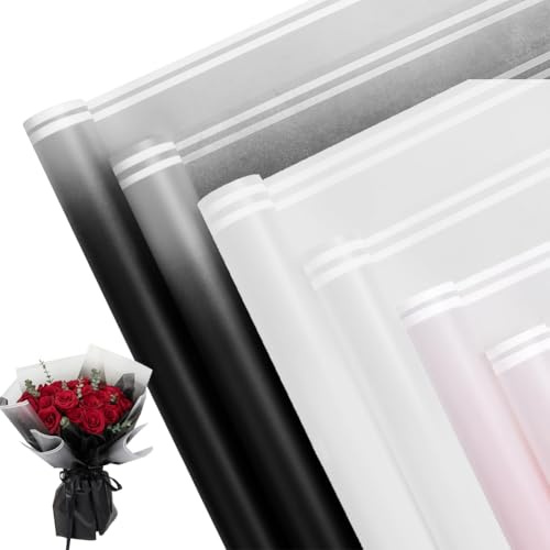 FOXOGO 30 Blatt Blumen-Geschenkpapier, Stufenweise Mattes Blumenstrauß Papier Wasserdichtes Blumen Papier 58 x 58 cm für Floristenbedarf, Verpackung, Hochzeit, Geburtstagsgeschenk (Schwarz Weiß Rosa)