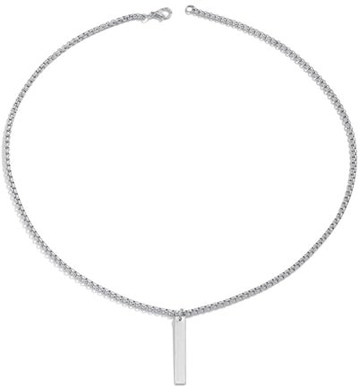 Epinki Edelstahl Halskette Herren, Partnerketten Lang Quader, Edelstahl Erbskette Silber, 50CM