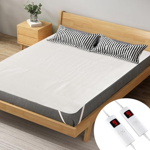 COSTWAY Heated Mattress Pad King Size, Zone Heating Electric Mattress Pad