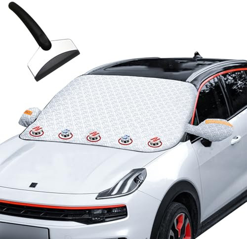 HEOUCH Copri Parabrezza Auto Ghiaccio, Telo Vetro Auto Ghiaccio, Spessa Telo per Parabrezza Auto, con Magnete e Coperture per Specchietti, Pieghevole, Impermeabile, Antineve, Antigelo