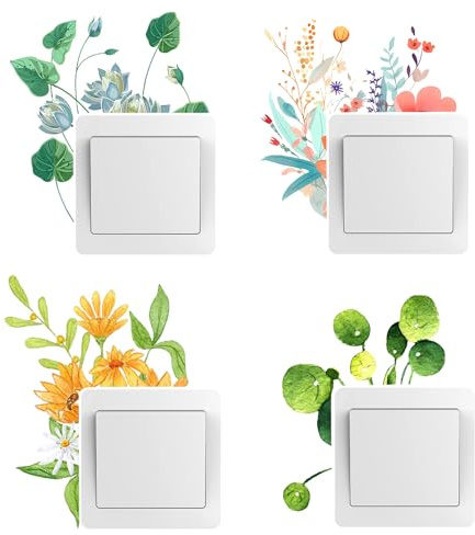 Pegatinas para el interruptor de la lámpara, pegatinas para la pared de loto 4 pegatinas para la tapa del interruptor de la lámpara de PVC pegatinas decorativas impermeables para