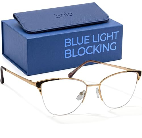 BRILO Blaulichtfilter Brille Damen ohne Stärke – Computerbrille Anti Blaulicht & Entspiegelt – UV400 Schutz & Flex-Scharniere – Gaming Brille Gold-Schwarz