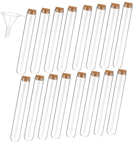 Mobestech 16 Pcs 30ml Glass Test Tubes Cork Stoppers 20x150mm Test Tube Set Funnel Laboratory Storage Containers for Scientific Experiments and Diy Crafts