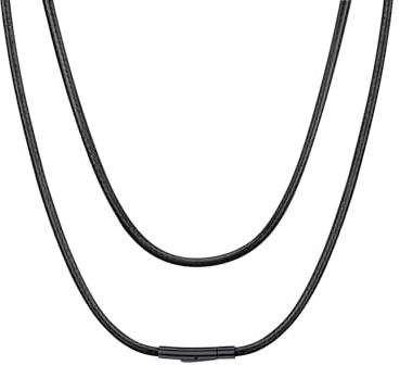 ChainsHouse Collana con cordoncino in pelle, catena da uomo per ciondolo nero, corda in cera intrecciata con chiusura nera, in acciaio inossidabile, larghezza 2 mm, lunghezza 40 cm, lunghezza 75 cm,