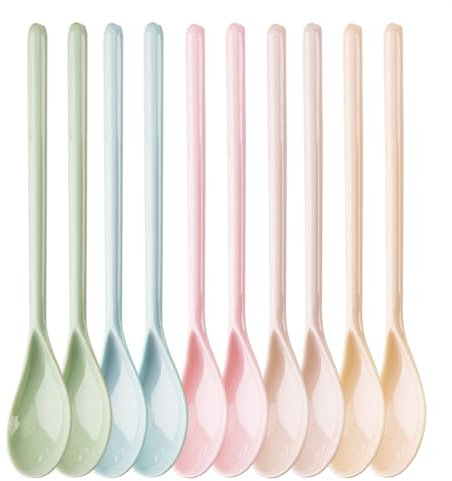 Plastiklöffel, farbige Löffel Kunststoff lange Eierlöffel Kunststoff Marmelade Löffel Anti-Tropfen langen Griff Löffel für Küche Kaffee Getränke Ei Ei Joghurt für Porzellan Nachahmung