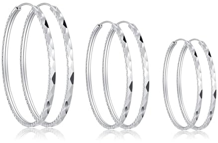 Estrellique 925 Sterling Silber Creolen Ohrringe für Damen, Creolen Große Ohrringe in 40/50/60mm Durchmesser, Hypoallergen Huggie Leichte Rund Kreis Ohrschmuck, 3 Paare Silber 925 Creolen Ohrringe Set