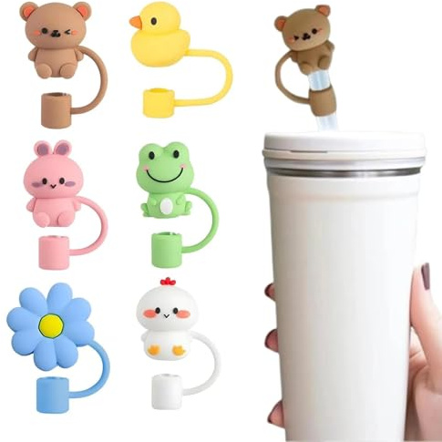 Stanley Straw Cover, 6 Caps, Suitable for 30oz & 40oz Straw Lid Covers, Cup 9-10MM, Stanley Cup Accessories, Toppers Mixed Animals, Silicone Material, Party