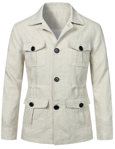 aromm Veste en Lin Léger pour Hommes Boutonné Manteau Blazer Décontracté Respirant avec Poches