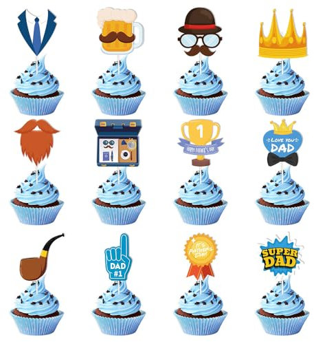Father's Day Cupcake Topper, 24 Pack Happy Father's Day Cupcake Topper Birthday Party Cake Picks for Dad Birthday Party Celebrating Supply