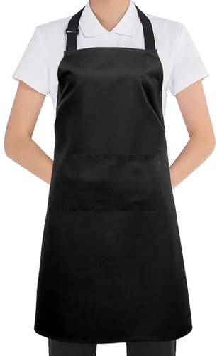 Mordx Bib Apron,Unisex Black Aprons Adjustable Washable,with 2 Pockets for Kitchen Crafting BBQ Drawing