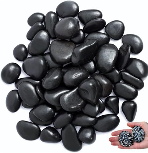 OUTALIZ Kieselsteine, Polierte Garten Flusssteine, Aquarium Kieselsteine, Dekosteine Gartenteiche, für Landschaftsbau, Pflanzendeko, Blumentopf, Kunstprojekte 4-8 cm, 1 kg(Schwarz)